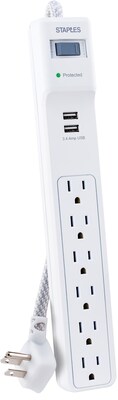 NXT Technologies™ 6-Outlet 2 USB Surge Protector, 6' Braided Cord, 900 Joules (NX54315)