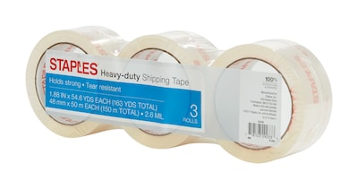 Staples® Heavy Duty Packing Tape, 1.88" x 54.6 yds., Clear, 3/Pack (52192)