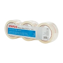 Staples® Heavy Duty Packing Tape, 1.88 x 54.6 yds., Clear, 3/Pack (52192)