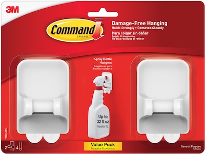 Command Spray Bottle Hangers, White/Gray, 2 Bottle Hangers and 4 Strips/Pack (17009-2ES)