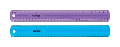 Staples 12" Plastic Ruler, Assorted Jewel Colors (51897)