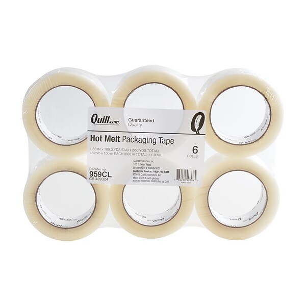 Quill Brand® Hot Melt Shipping Packaging Tape, 1.9 Mil, 2 x 110 yds., Clear, 6/Pack (F219/959CL)
