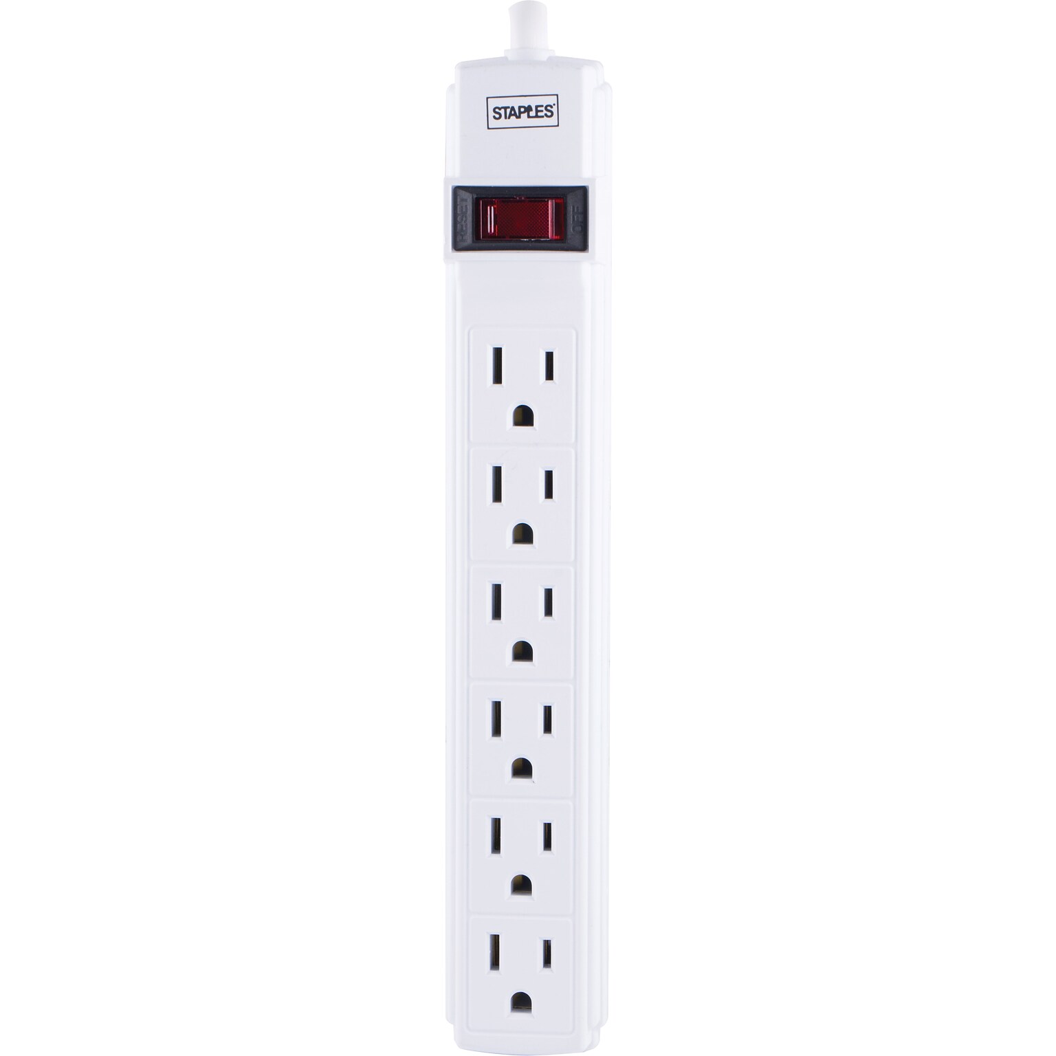 Staples TECH 6-Outlet Power Strip, 3 Cord, White (22147)