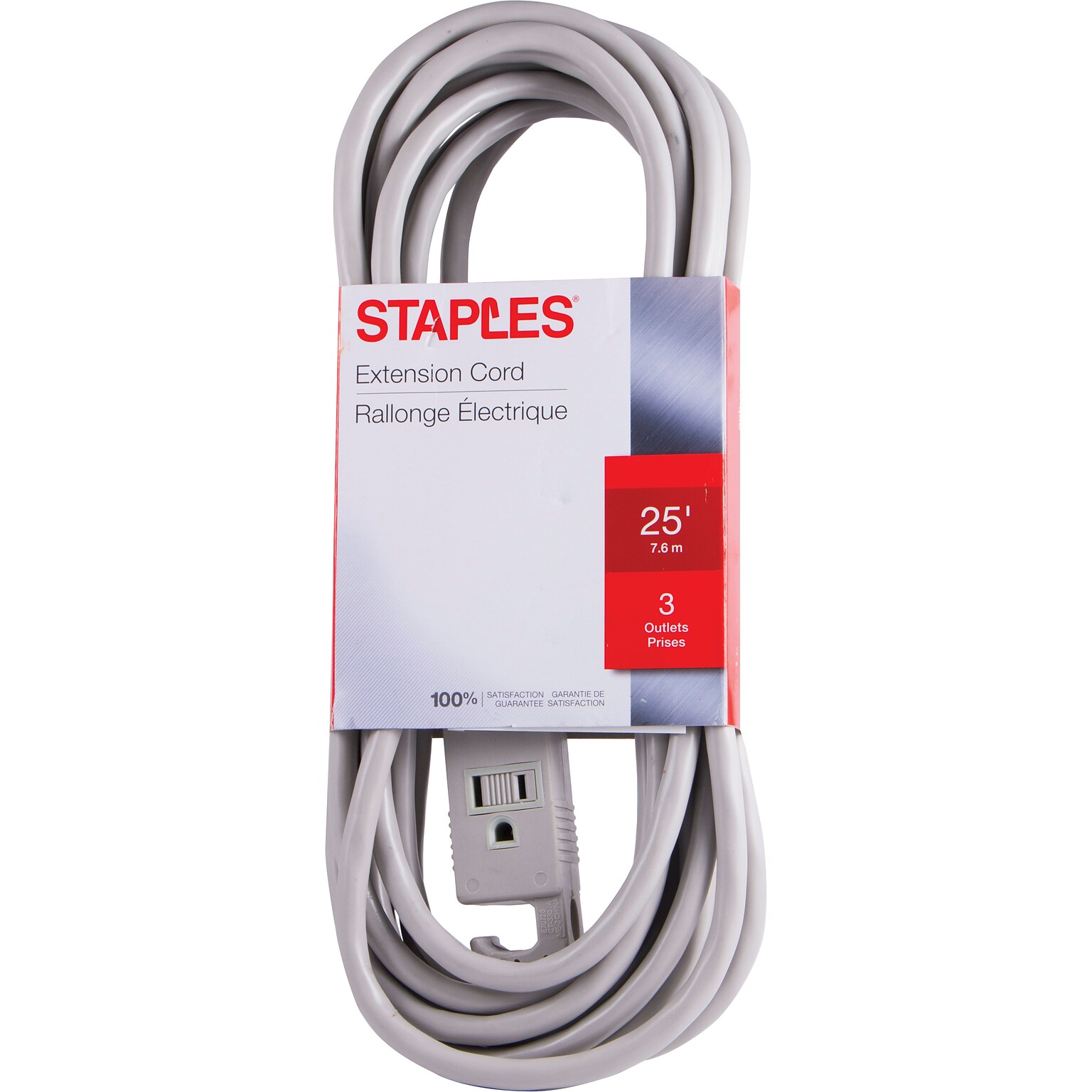 Quill Brand® 25 Extension Cord, 3-Outlet, Gray (ST22129-CC)