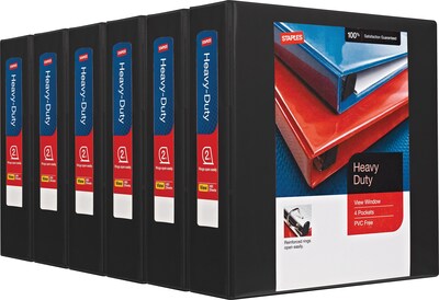 Heavy Duty 2 3 Ring View Binder with D-Rings, Black, 6/Pack (56233CT/24684CT)
