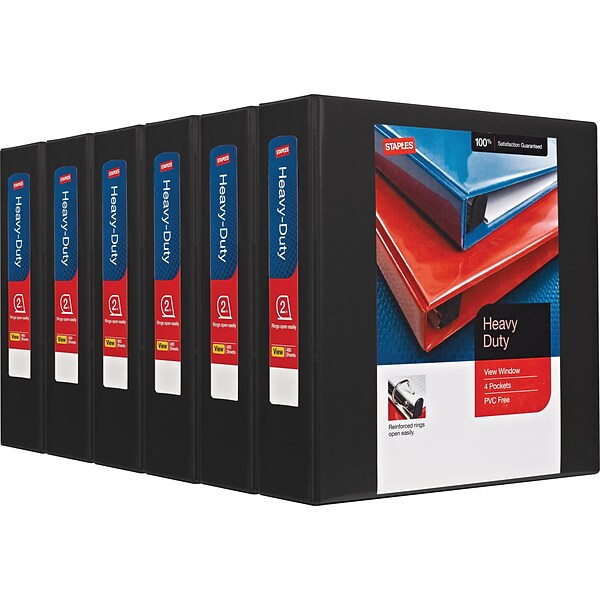 Heavy Duty 2 3 Ring View Binder with D-Rings, Black, 6/Pack (56233CT/24684CT)