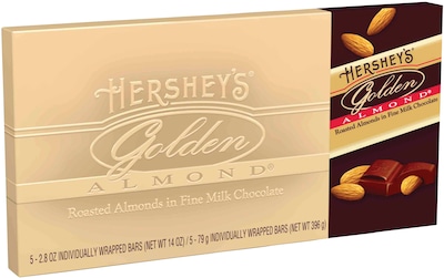 HERSHEYS Golden Almond Chocolate Bar Gift Box, 5 Count, 2.8 Ounce Bars