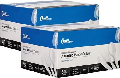 BOGO Quill Brand® Medium-Duty Plastic Cutlery; Assorted, White, 300/Pk
