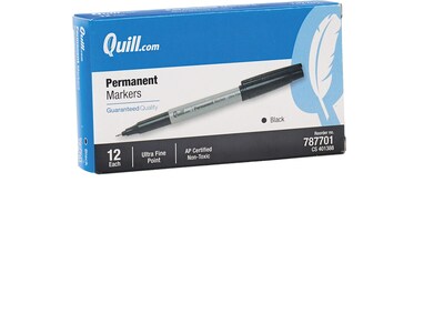 Quill Brand® Permanent Markers, Ultra Fine Tip, Black, 12/Pack (787701)