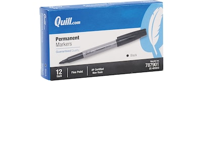 Quill Brand Permanent Markers, Fine Point, Black, Dozen (787901)