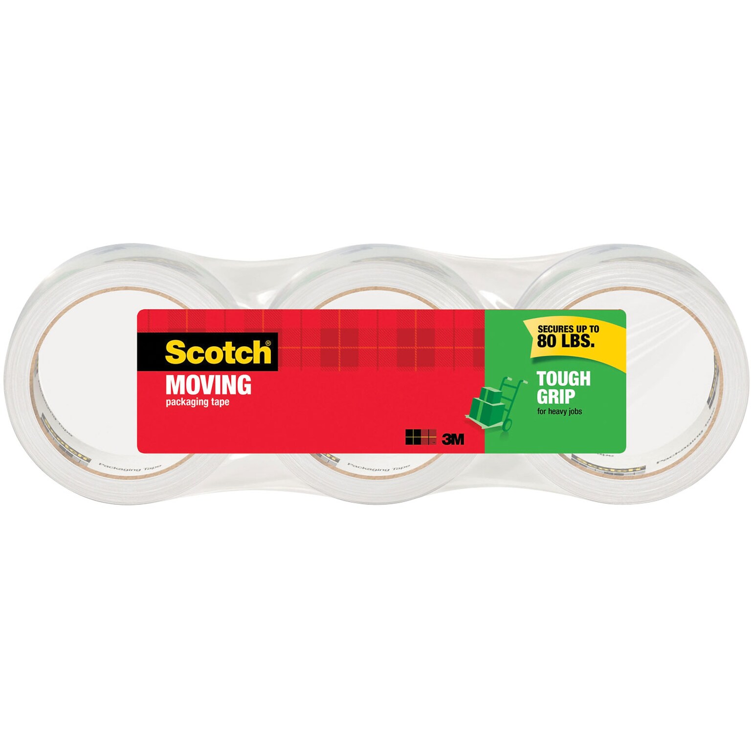 Scotch® Tough Grip Moving Packaging Tape, 1.88 x 43.7 yd., 3 Rolls (3500-40-3)