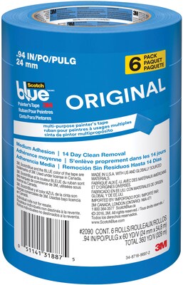 ScotchBlue ORIGINAL Painters Tape Value Pack, 0.94 x 60 yds., Blue, 6/Rolls (2090-24EVP)