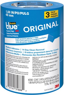 Scotch Blue Original Painters Tape Value Pack, 1.88 x 60 yds., Blue, 3 Rolls/Pack (2090-48EP3)