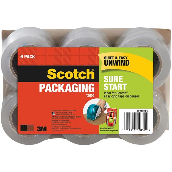 Scotch® Sure Start Shipping Packing Tape, 1.88 x 25 yds., Clear, 6 Rolls (DP-1000RF6)