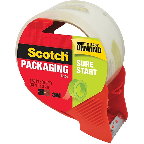 Scotch® Sure Start Shipping Packing Tape with Refillable Dispenser, 1.88 x 38.2 yds., Clear (3450S-RD)