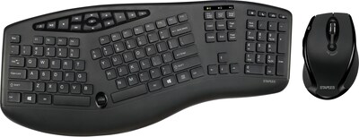 Staples Wireless Ergo Keyboard and Optical Mouse, Black (53231)