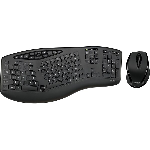 Staples Wireless Ergo Keyboard and Optical Mouse, Black (53231)