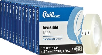 Quill Brand® Invisible Tape, 1/2 x 36 yds., 12 Rolls (CD7650012PK)