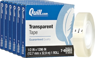 Quill Brand® Transparent Tape,  1/2 x 36 yds., 6 Rolls (765003)