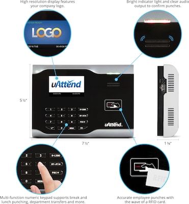 uAttend Proximity Terminal Time Clock System, Black (CB6000SC)