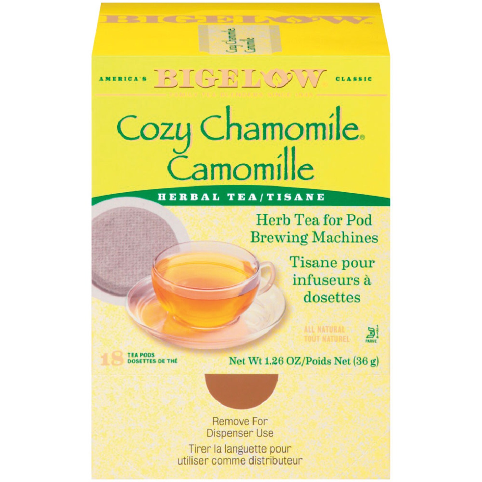 Bigelow Cozy Chamomile Herbal Tea, Pods, 18/Box (RCB10906)