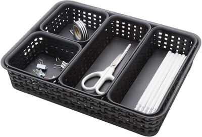 Advantus Plastic Weave Bins, Black, 5/Pack (37530)