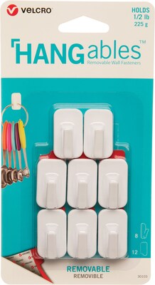 Velcro HANGables Removable Mini Hooks, White, 8/PK (VEL-30103-USA)