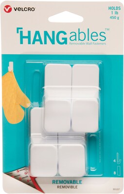 VELCRO HANGables Removable Small Hooks, White, 4/PK (VEL-30107-USA)