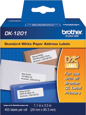 Brother DK-1201 Standard Address Paper Labels, 3-1/2 x 1-1/10, Black on White, 400 Labels/Roll (DK