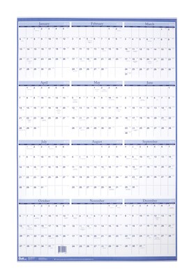 2019 Quill Brand® Yearly Wall Calendar; Blue, 36 x 24 (52168-19-QCC)