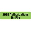 Patient Record Labels; 2019 Authorization on File, Large, Green, 5/16x1-1/4, 500 Labels