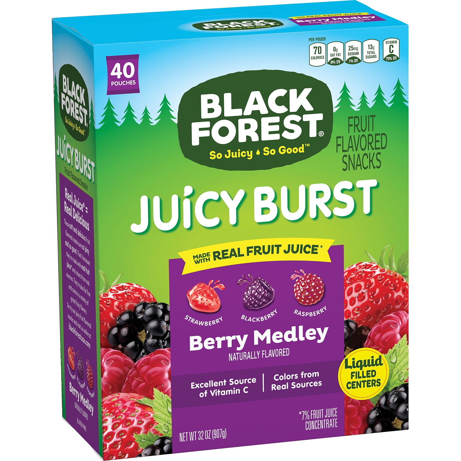 Black Forest Juicy Burst Gluten Free Berry Medley Fruit Gummies, 32 oz., 40 Packs/Box (FER02067)