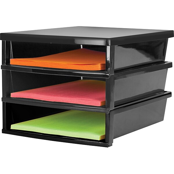 Storex Quick Stack Construction Paper Sorter, 3 Compartments, Black (61642E01C)