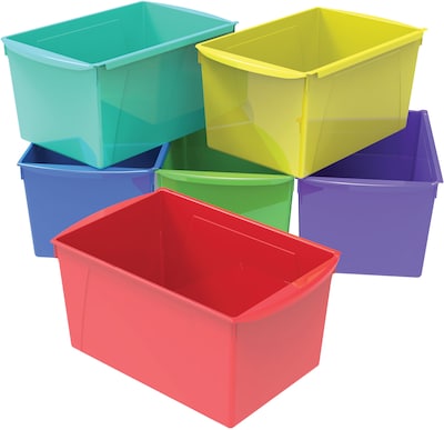 Storex Plastic Double XL Wide Book Bins, 7 x 9.2, Assorted Colors, 6/Carton (71126E06C)