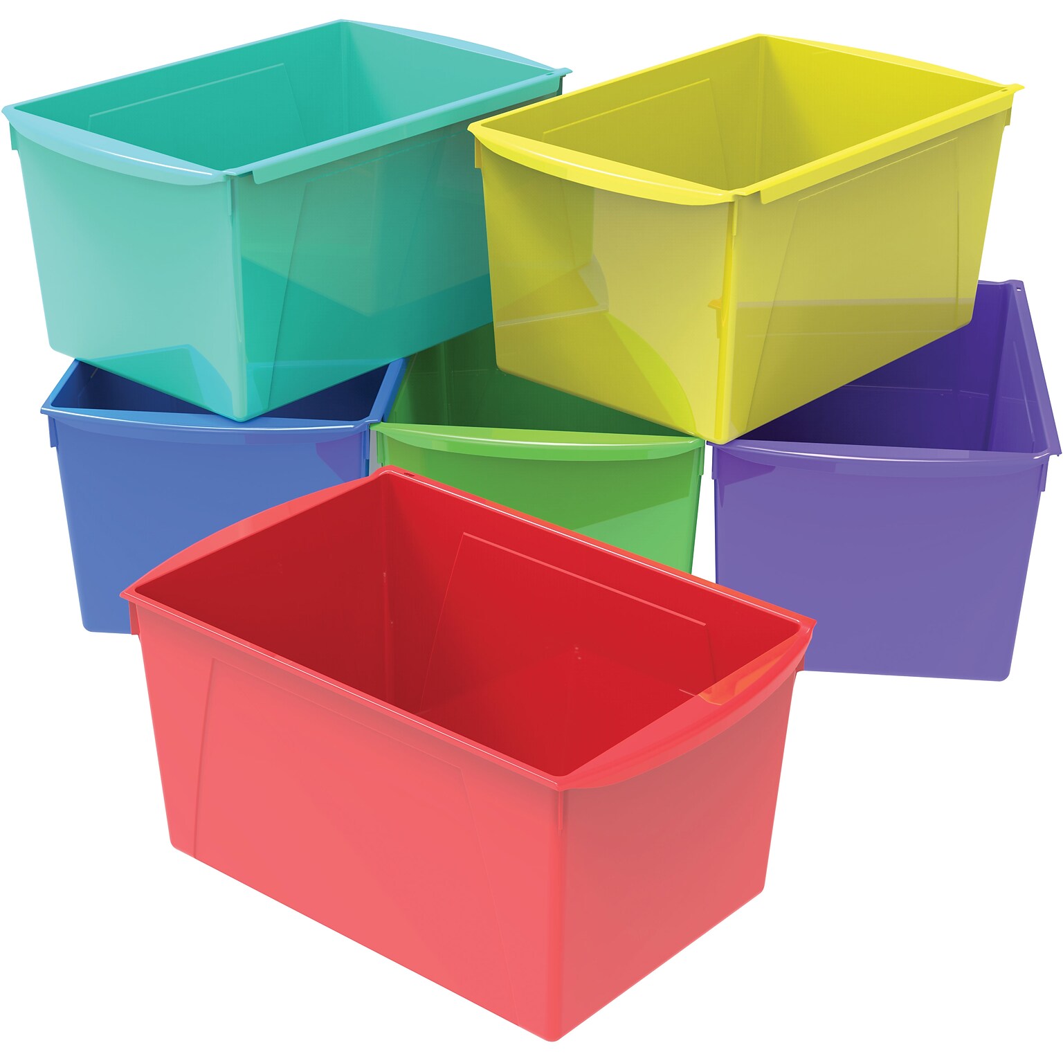 Storex Plastic Double XL Wide Book Bins, 7 x 9.2, Assorted Colors, 6/Carton (71126E06C)