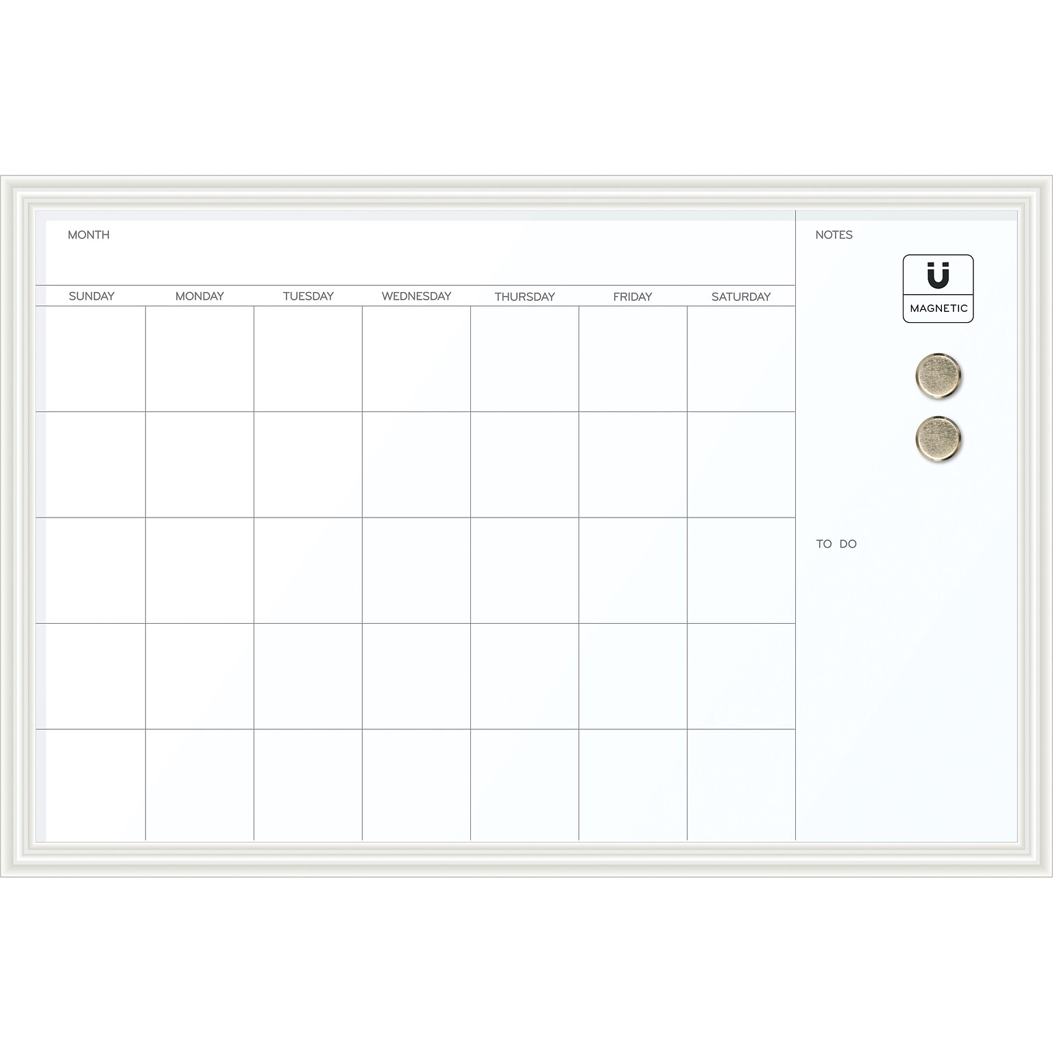 U Brands Magnetic Dry Erase Calendar Whiteboard, 30 x 20, White Decor Frame (2075U00-01)