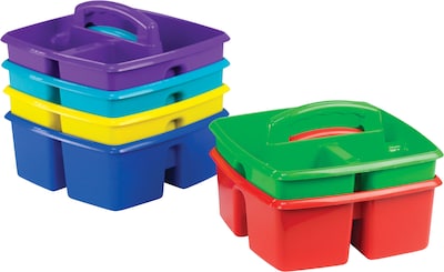 Storex Small Classroom Caddies with 3 Compartments, 5.25 x 9.25 x 9.25, Assorted Colors, 6/Carton