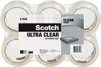 Scotch® Ultra Clear Mailing Packaging Tape, 1.88 x 54.6 yds., Clear, 6/Rolls (3250-6)