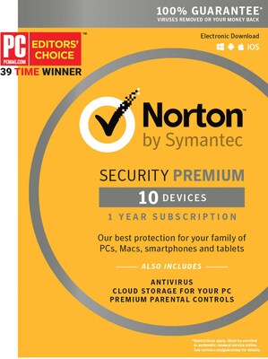 Norton Security Premium 1 User License for 10 Users, Windows/Mac/Android/iOS (Product Key) (21353859)
