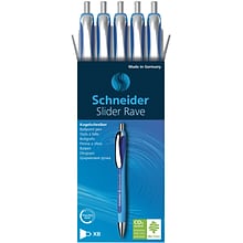 Schneider Slider Rave XB Retractable Ballpoint Pen, Extra Bold Point, Blue Ink, 5/Box (PSY132503)