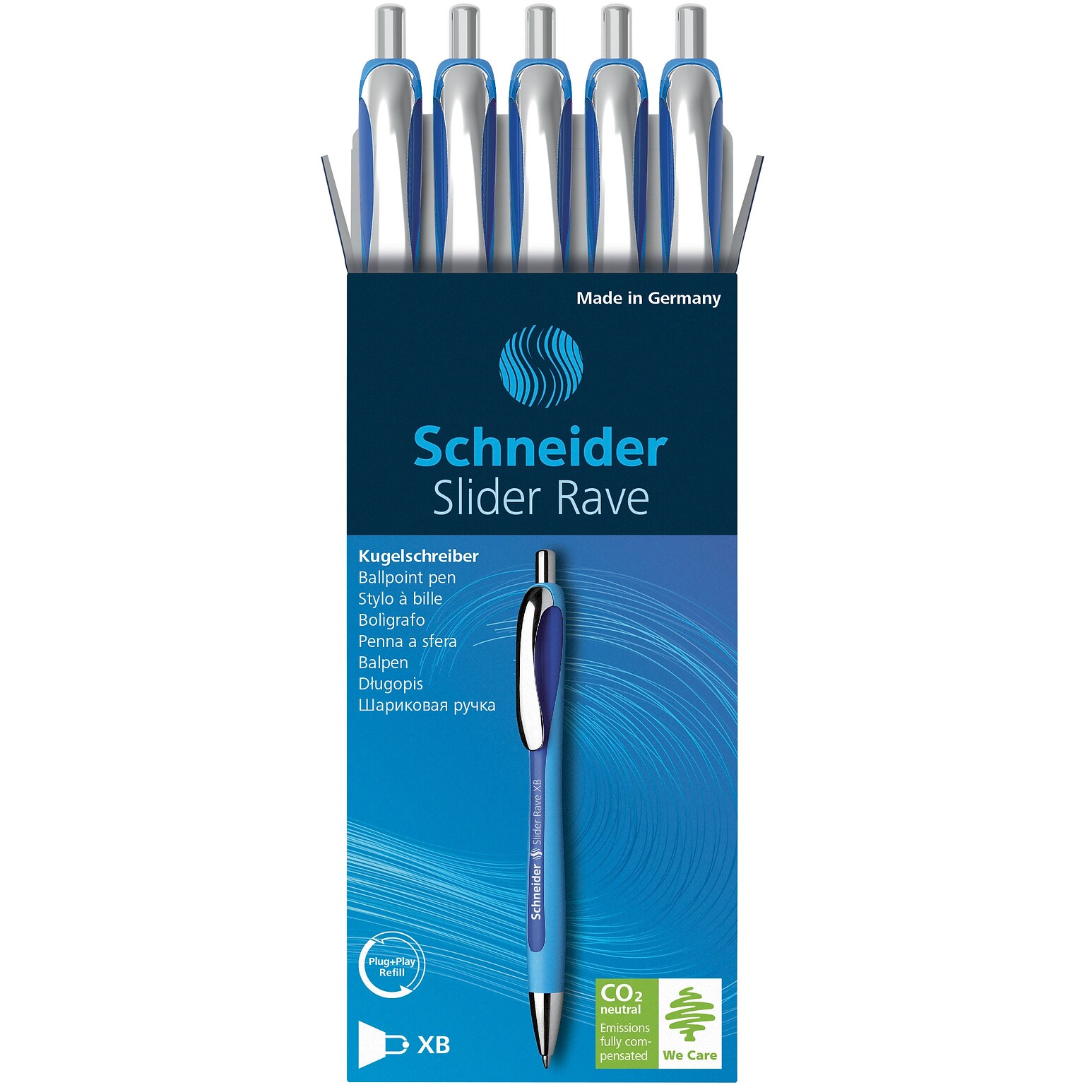 Schneider Slider Rave XB Retractable Ballpoint Pen, Extra Bold Point, Blue Ink, 5/Box (PSY132503)