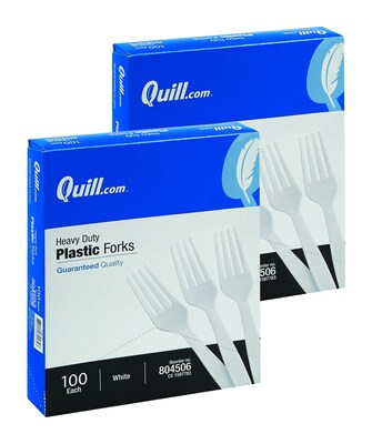 BOGO Quill Brand® Heavy-Duty Plastic Cutlery; Forks, White, 100/Box