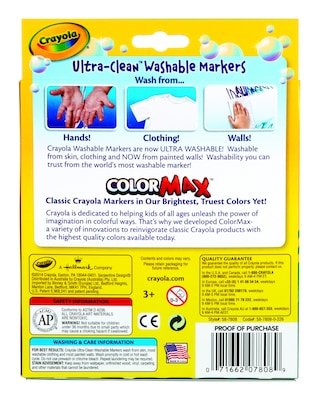 Crayola Broad Point Washable Markers, 8 Markers, Classic Colors