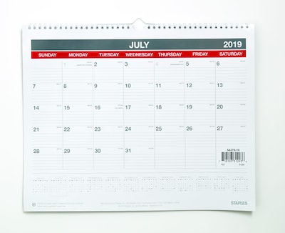 2019-2020 15H x 12W Staples Academic Monthly Wall Calendar, 12 Months (54278-19)
