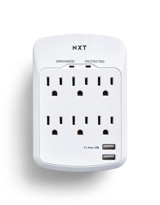 NXT Technologies™ 6-Outlet 2 USB Surge Protector Wall Mount, 1200 Joules (NX54321)