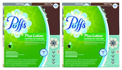 Puffs® Plus Lotion Boutique Facial Tissue, 2-Ply, 56 Sheets/Box, 4 Boxes/Pack, 2 Packs, 8 Total Boxes (34899QPK)