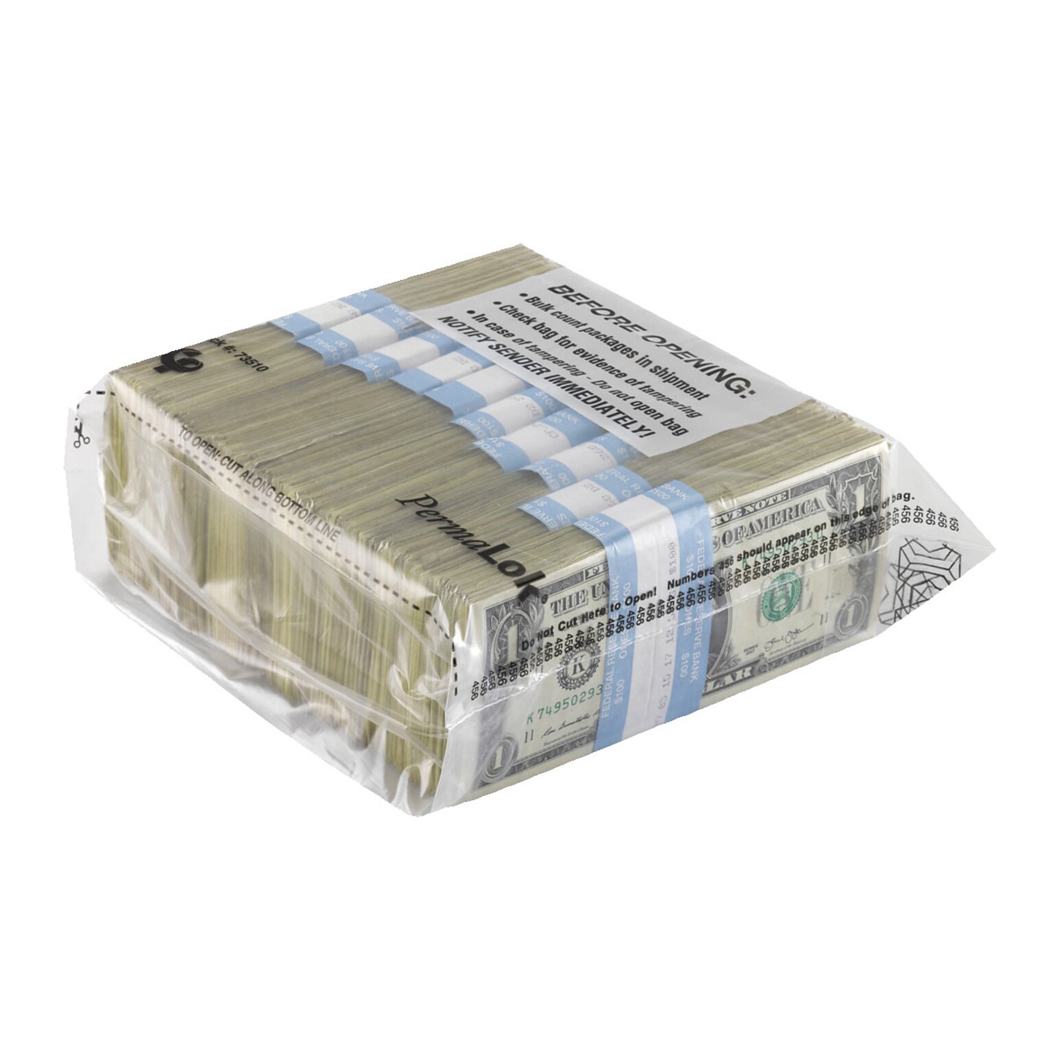 Currency Bag, Black Print, 1,000 Note (10 Strap), 9.375” x 8” x 3” Bottom Gusset, 250/Pk