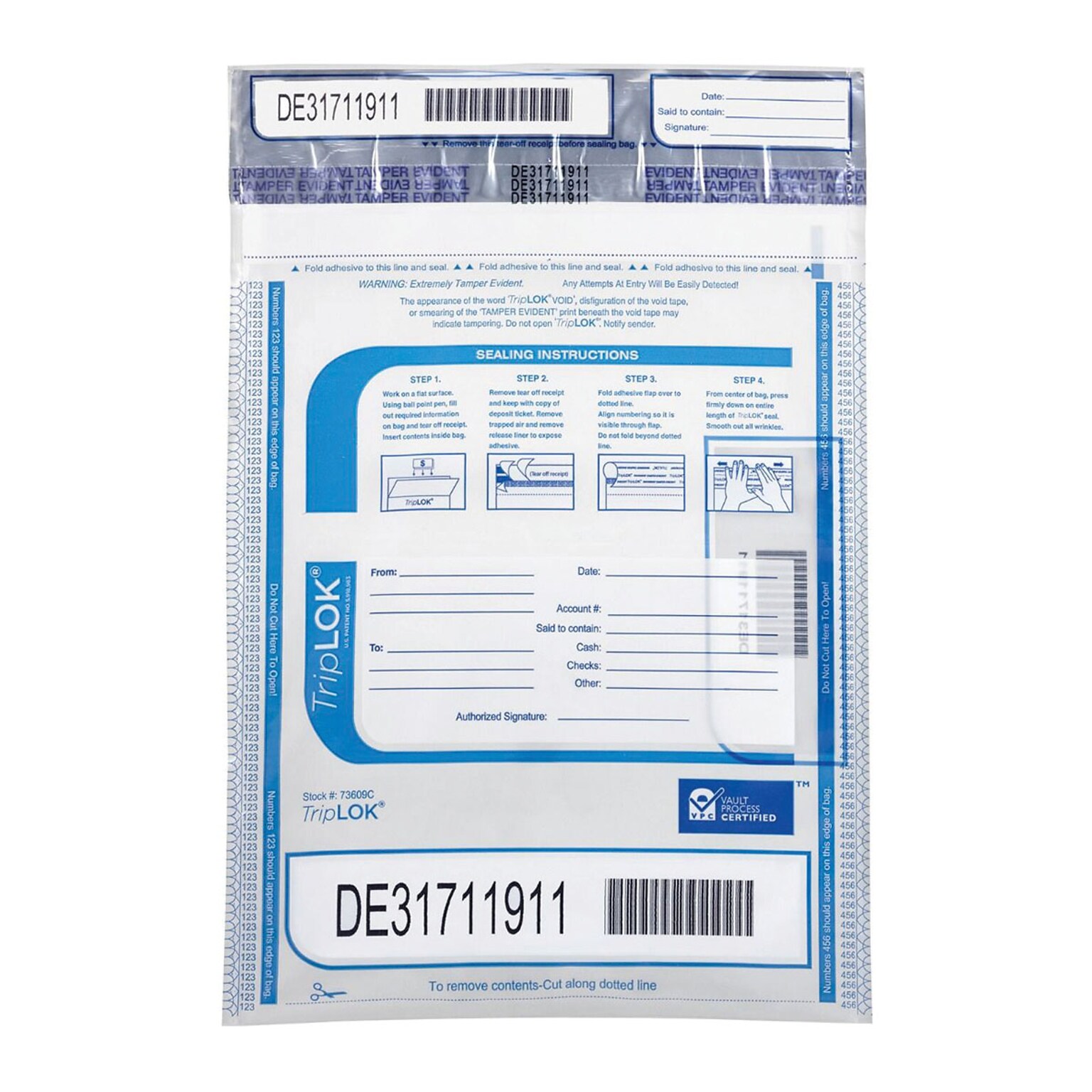 TripLok Series A Deposit Bags, Clear, 100/Pack (585028)