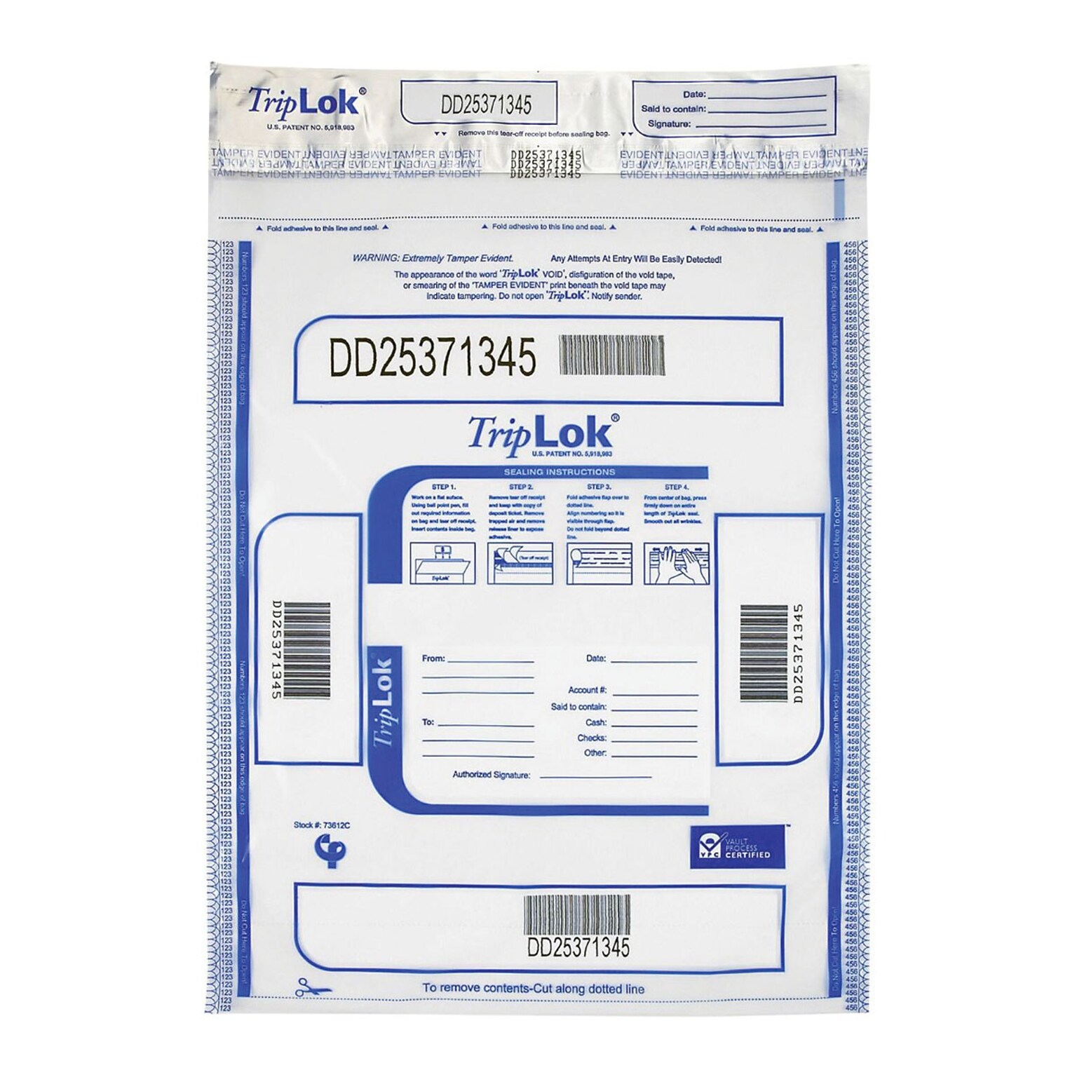 12 x 16 TripLOK Tamper-Evident Bags, Clear, 100/Pack