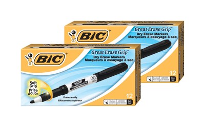BOGO BIC Great Erase Grip Fine Point Dry Erase Markers, Black, Dozen (GDE11BK)